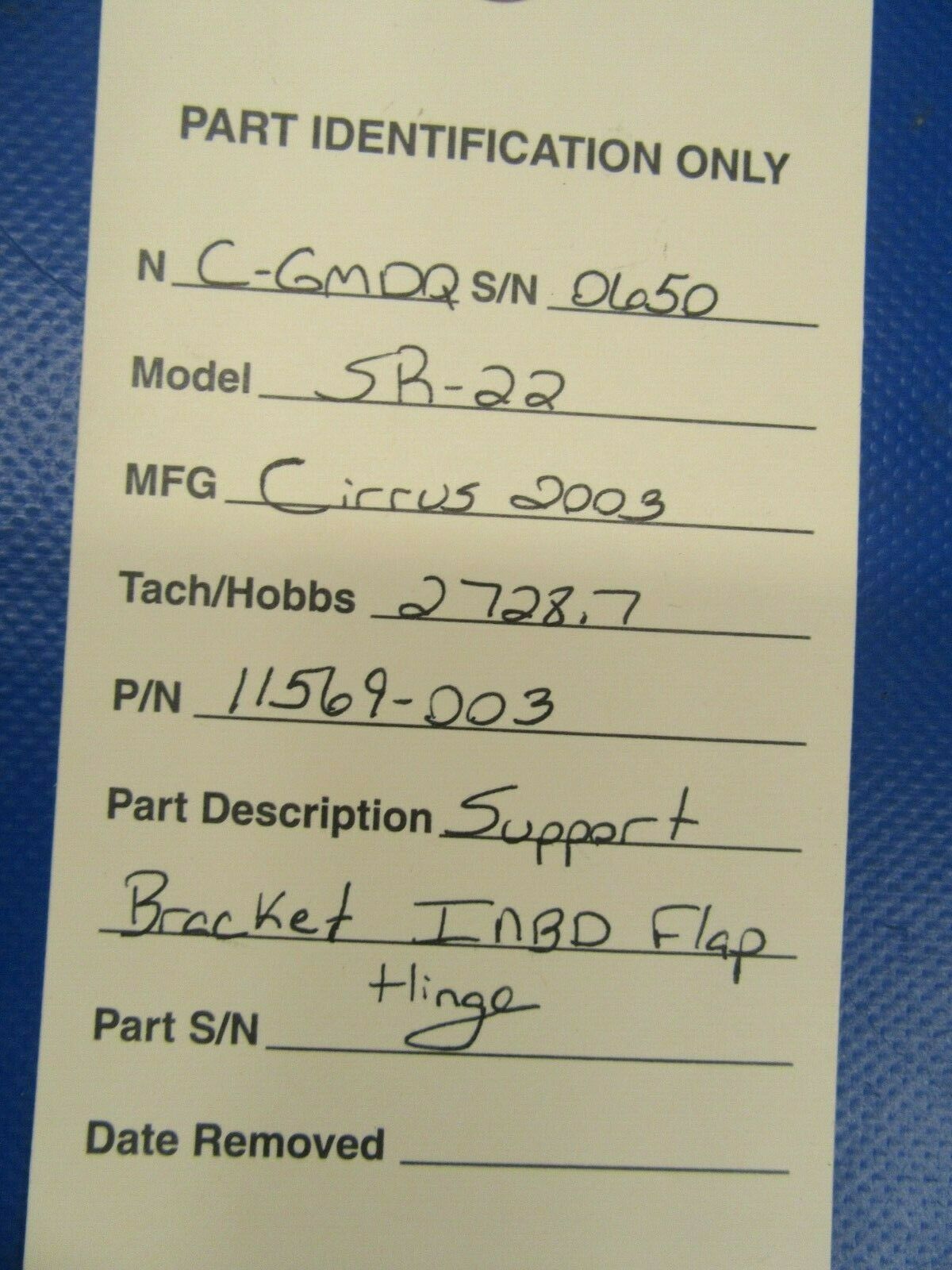 Cirrus SR22 Flap Hinge Support Bracket INBD 11569-003 (1019-84)