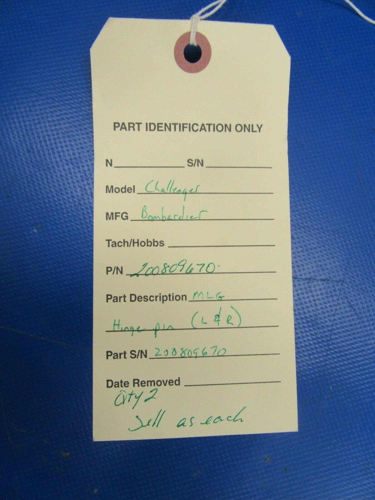 Bombardier Challenger MLG Hinge Pin P/N 200809670 (0419-184)