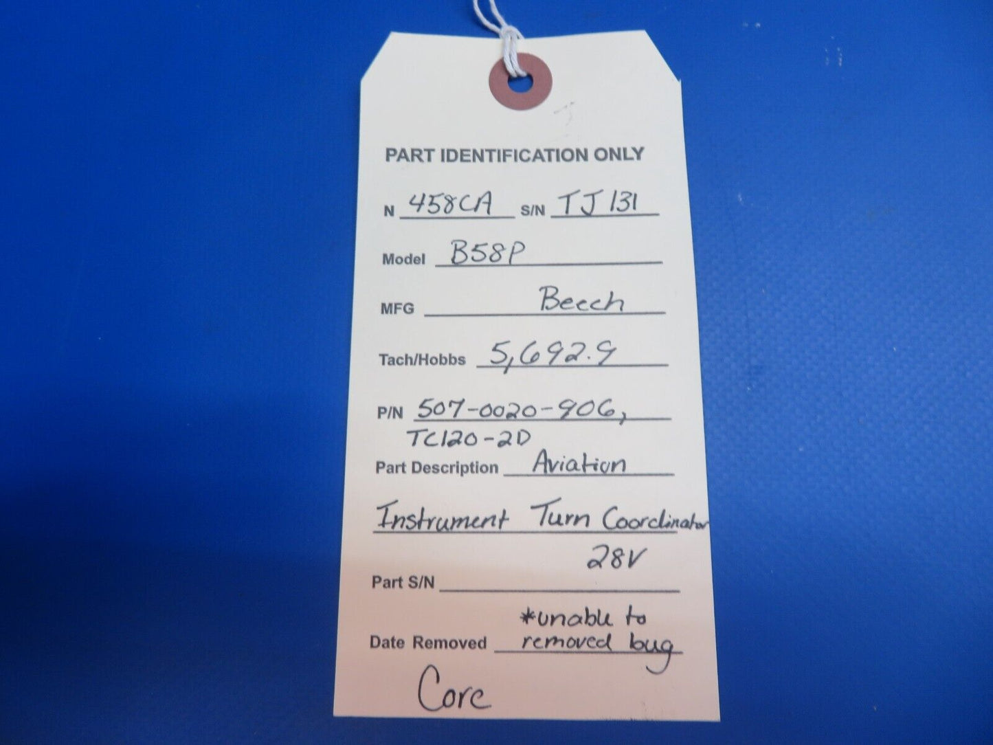 Beech Aviation Instrument Turn Coordinator 28V P/N TC120-2D CORE (1022-870)