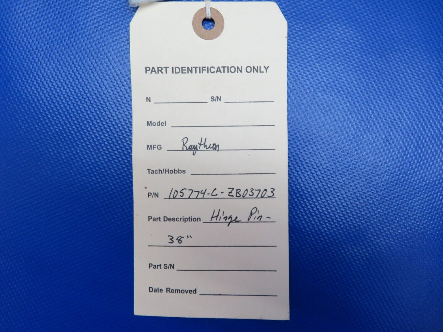 Raytheon Hinge Pin - 38" P/N 105774-C-ZB03703 NOS (1223-1426)
