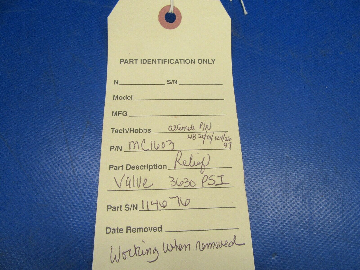 Relief Valve 3630 PSI P/N MC1603 Alt. 4820-01-124-2697 (0519-428)