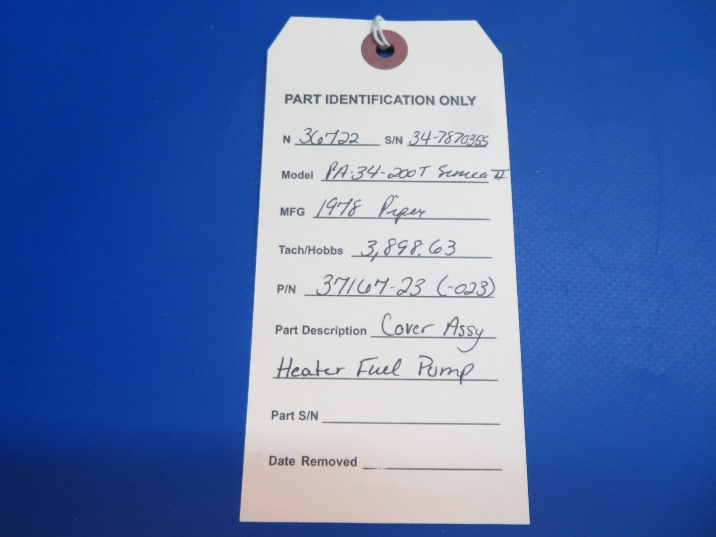 Piper PA-34-200T Seneca II Cover Heater Fuel System Pump P/N 37167-23 (0323-578)