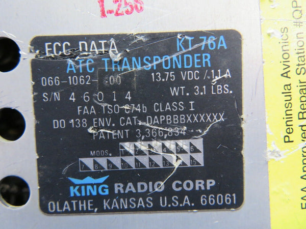 King KT 76A ATC Transponder 14V 066-1062-00 CORE / PARTS (0221-44)