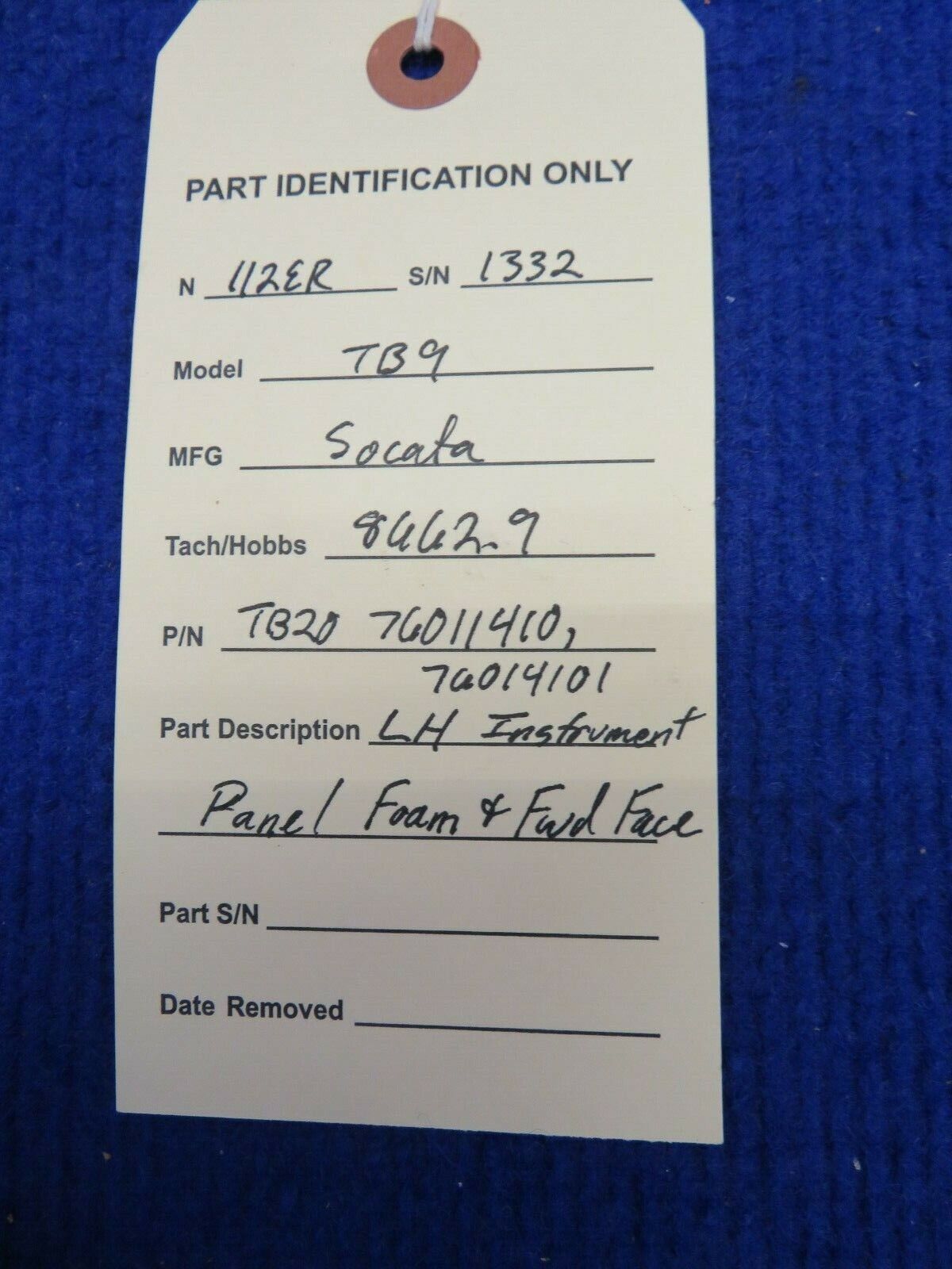 Socata TB-9 LH Instrument Panel Foam & FWD Face P/N 76011410 (0522-371)