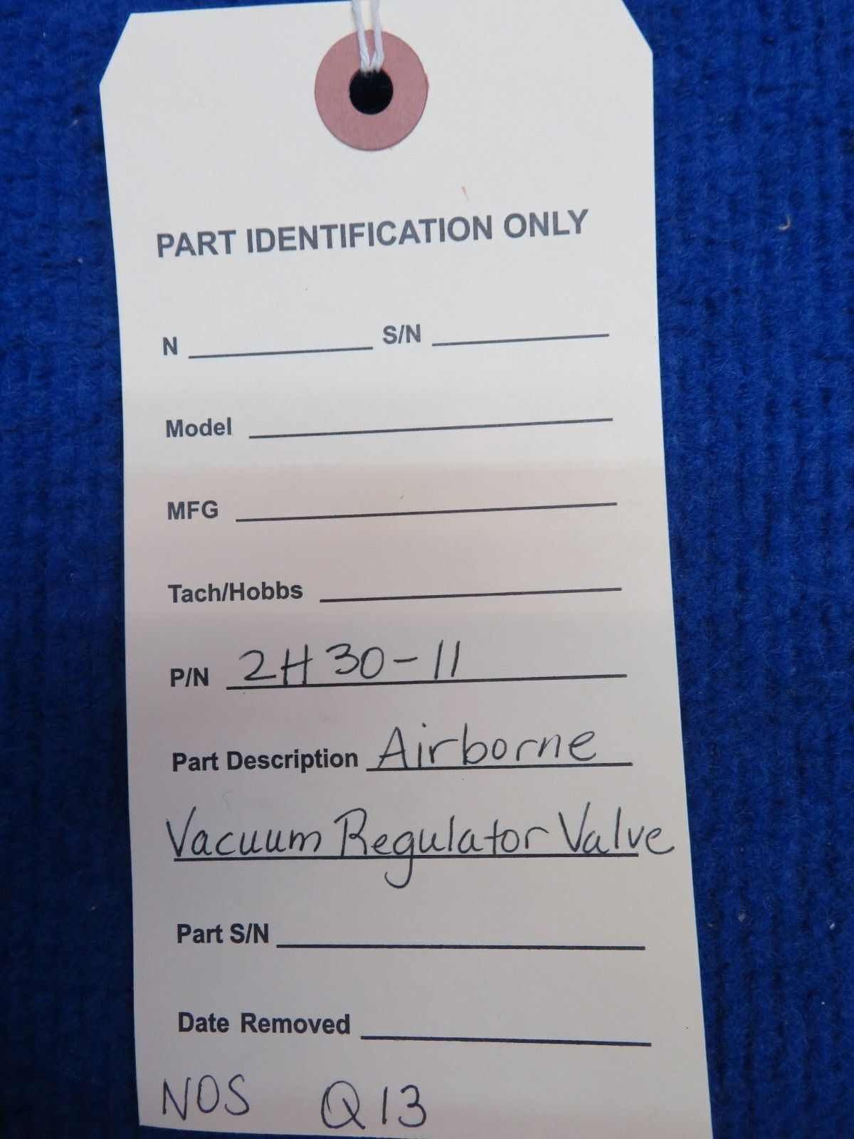 Airborne Vacuum Regulator Valve P/N 2H30-11 NOS (0622-18)