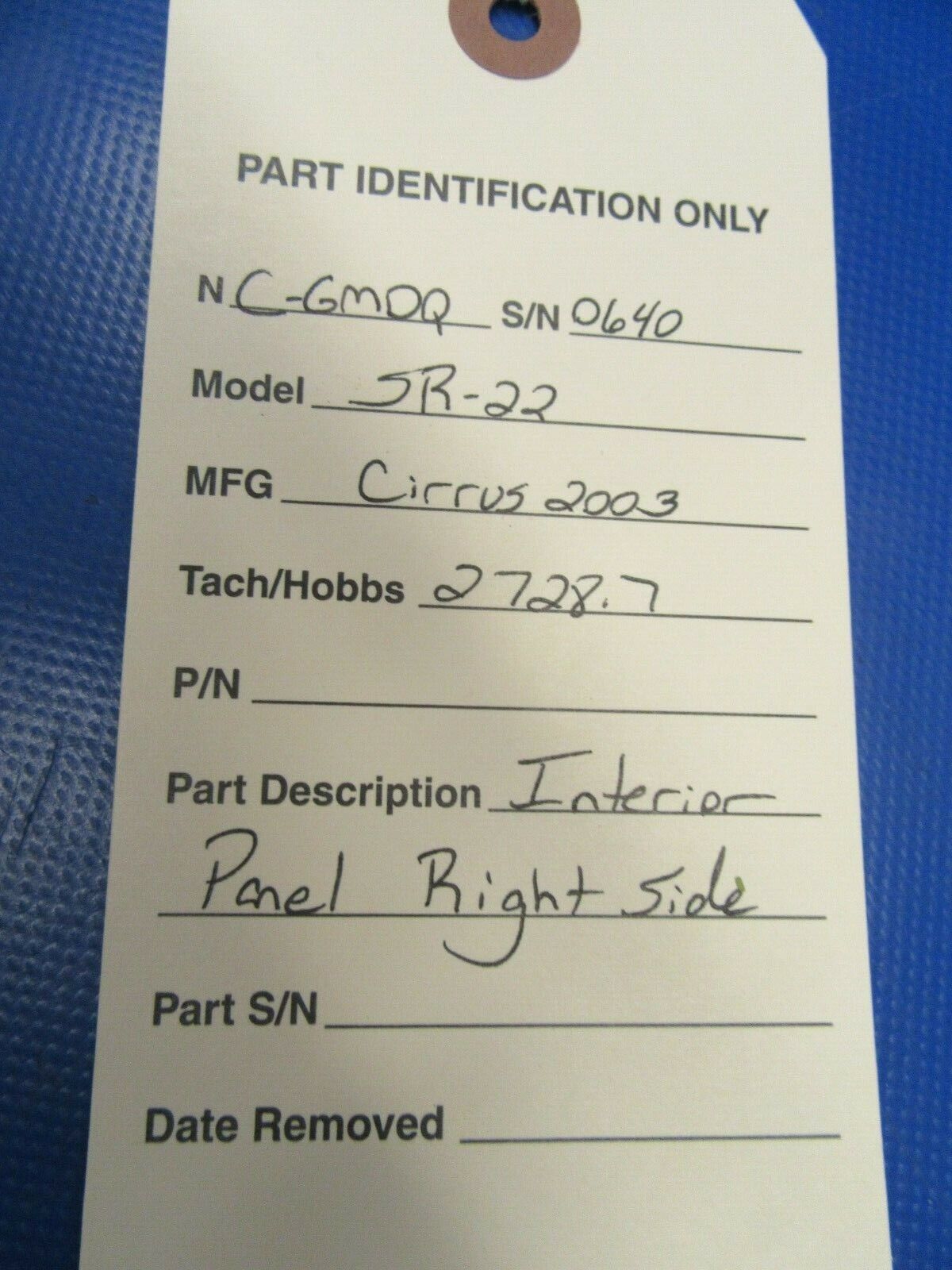 2003 Cirrus SR22 Right Side Interior Panel (1019-449)