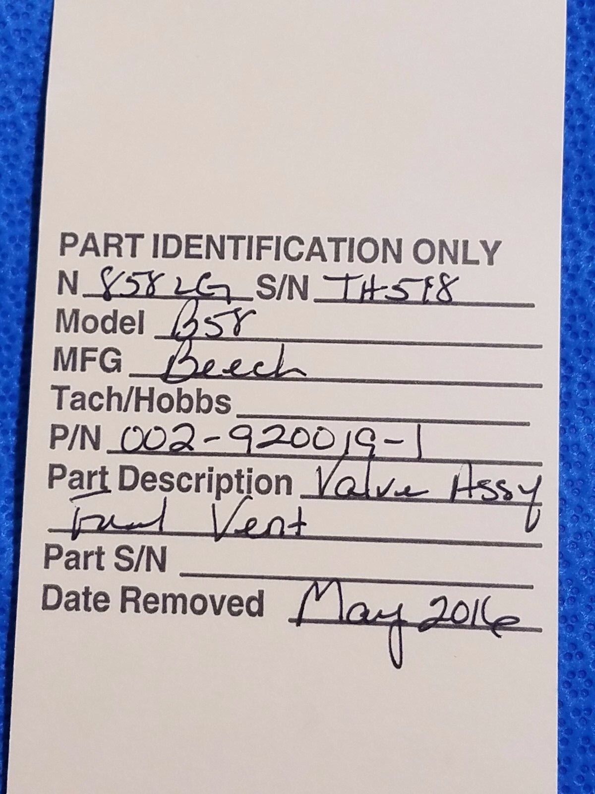 Beech Baron 58 Fuel Vent Valve Assy P/N 002-920019-1 (0616-182)