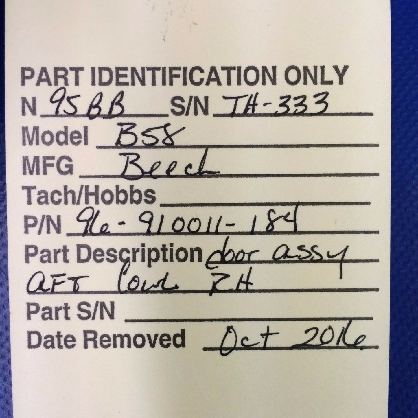 Beech Baron 58 Door Assy Aft Cowl RH P/N 96-910011-180 (1116-140)
