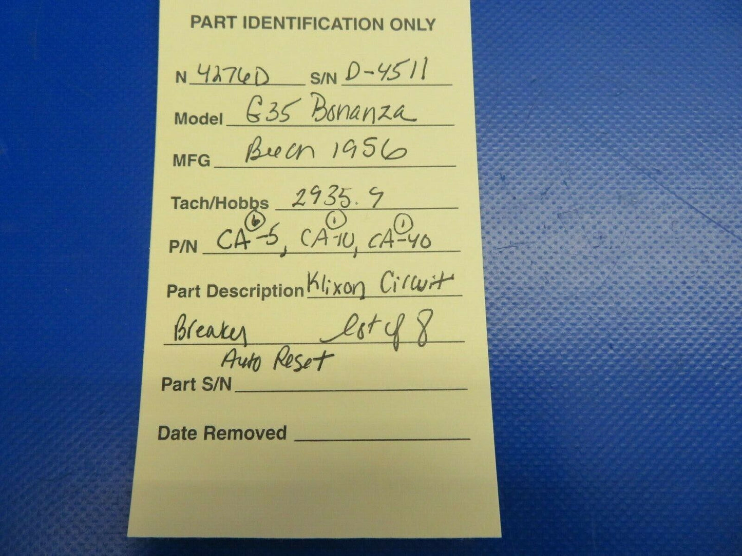 Beech Bonanza G35 Kilxon Circuit Breaker CA-5, CA-10, CA-40 LOT OF 8 (0620-489)