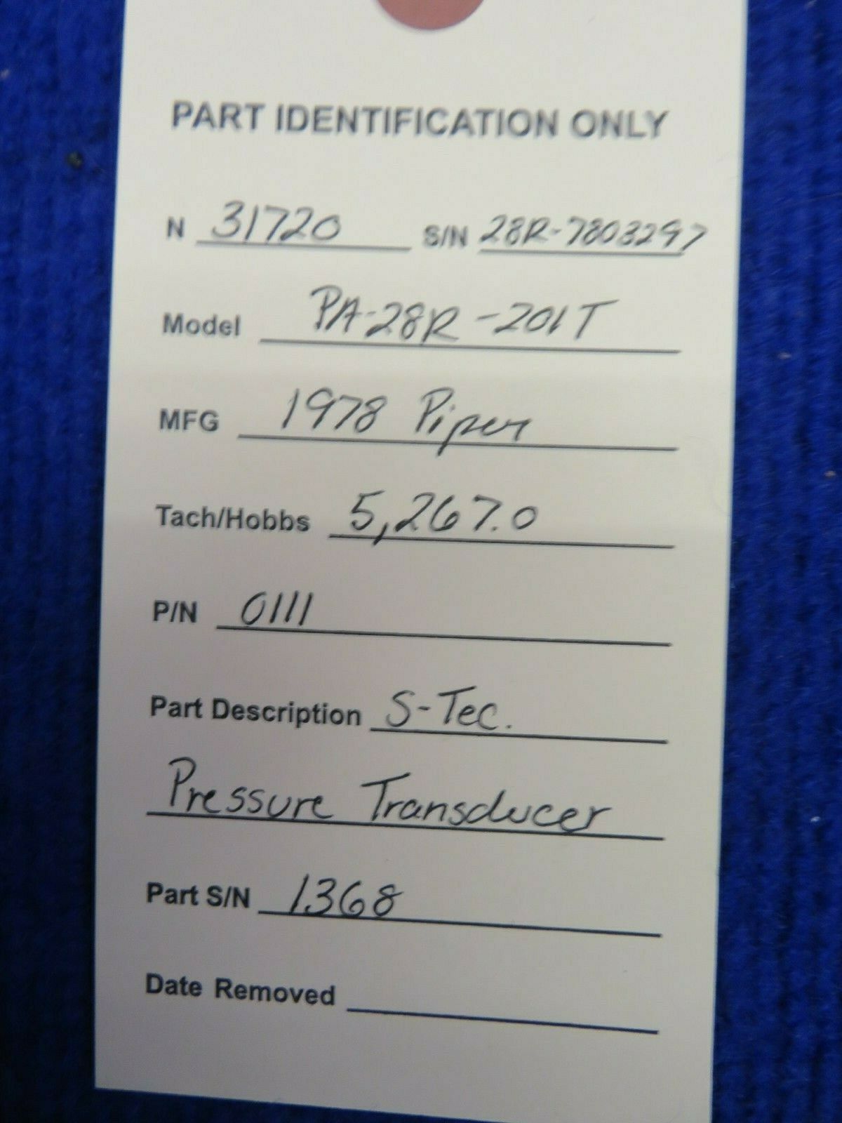 Piper Arrow S-Tec Pressure Transducer P/N 0111 S/N 1368 (0222-767)
