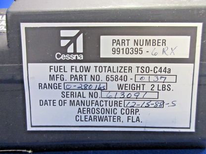 Aerosonic Corp Fuel Flow Totalizer 65840-0137, 9910395-6 RX WARRANTY (0926-907)3