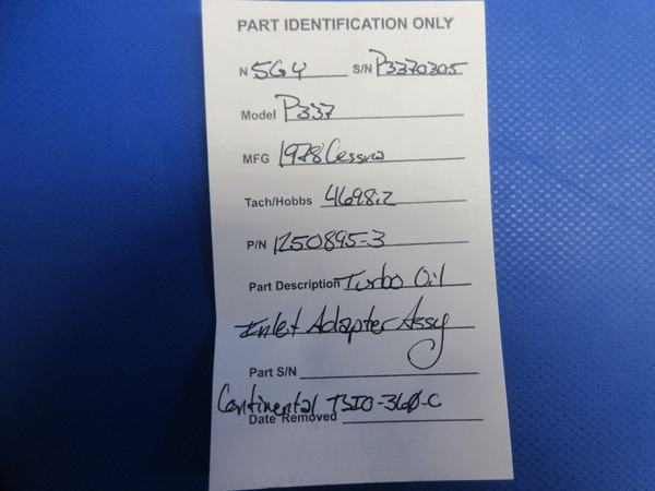 Cessna P337 Continental TSIO-360-C Oil Inlet Adapter P/N 1250895-3 (0824-878)
