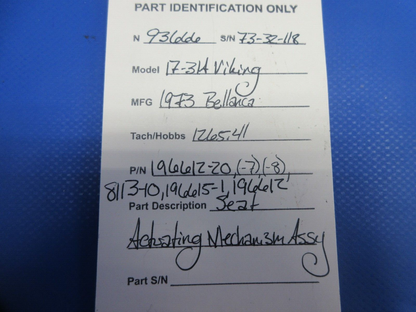 Bellanca 17-31A Viking Seat Actuating Mechanism Assy P/N 196612-20 (0924-823)