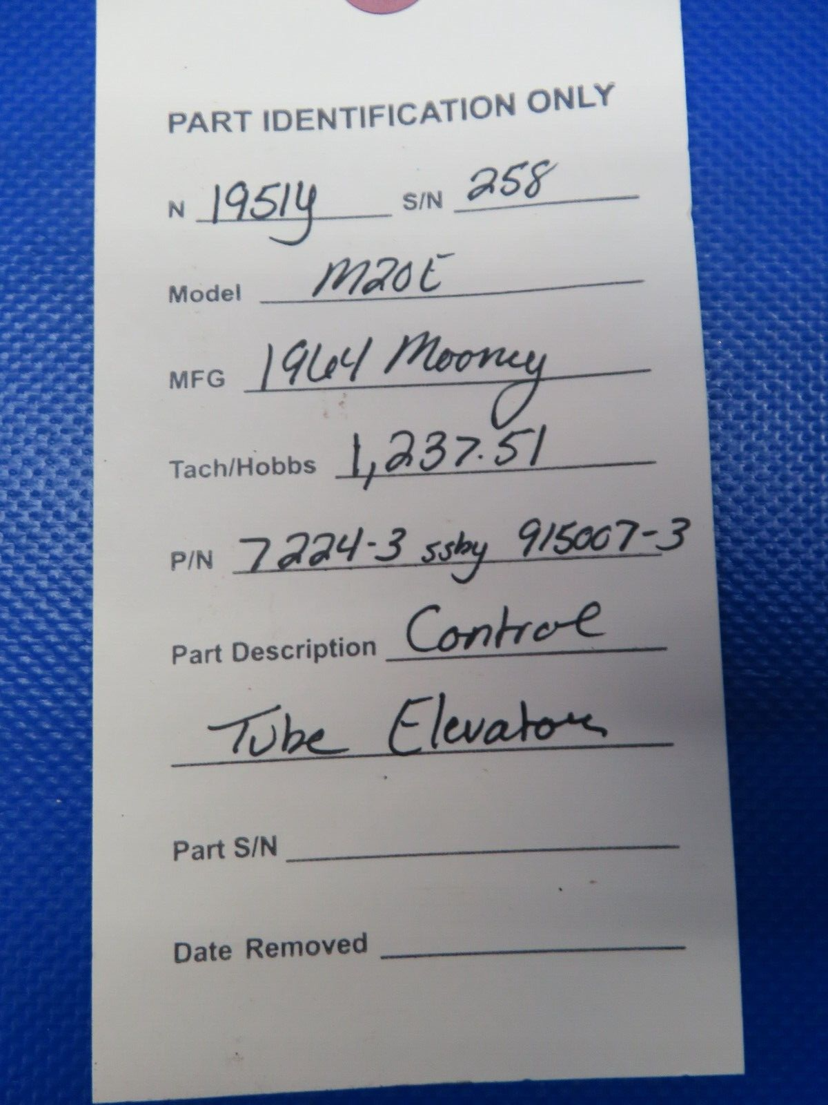 Mooney M20 / M20E Control Tube Elevator P/N 7224-3 SSBY 915007-3 (0524-125)