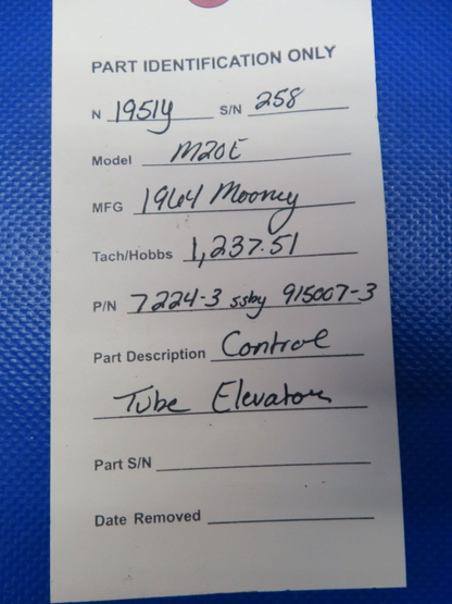Mooney M20 / M20E Control Tube Elevator P/N 7224-3 SSBY 915007-3 (0524-125)