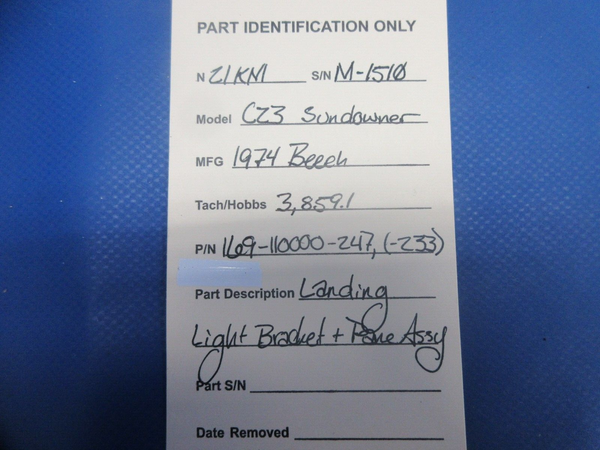 Beech C23 Sundowner Landing Light Bracket & Pane Assy  169-110000-247 (0724-935)