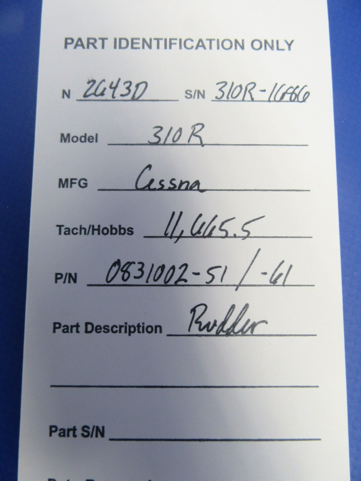 Cessna 310 / 310R Rudder P/N 0831002-51, 0831002-61 (1124-11)12