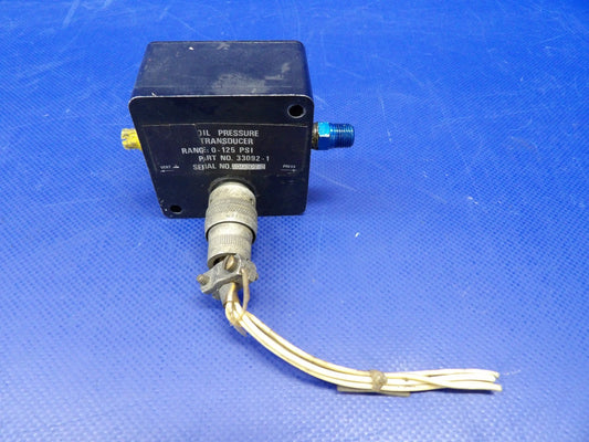 Piper PA-31T1 Cheyenne Oil Pressure Transducer O-125 PSI P/N 33092-1 (0626-1368)0