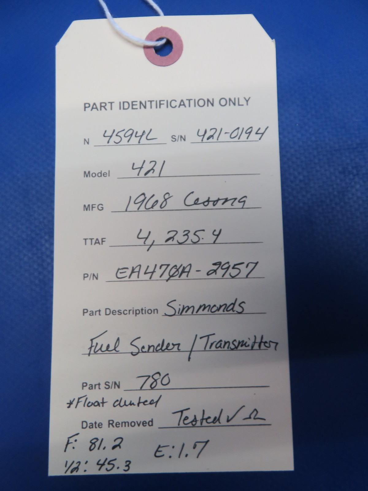 Cessna 421 Simmonds Fuel Sender / Transmitter P/N EA470A-2957 TESTED (0326-128)15