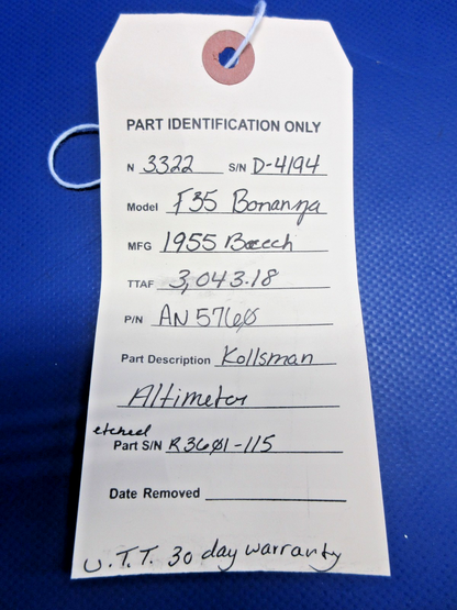 Beech F35 Bonanza Kollsman Altimeter P/N AN5760 WARRANTY (0626-841)9