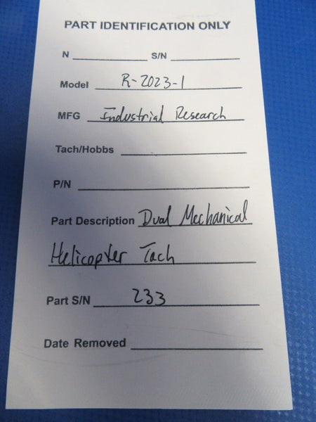 Industrial Research Dual Mechanical Helicopter Tachometer P/N R-2023-1 (0324-16)