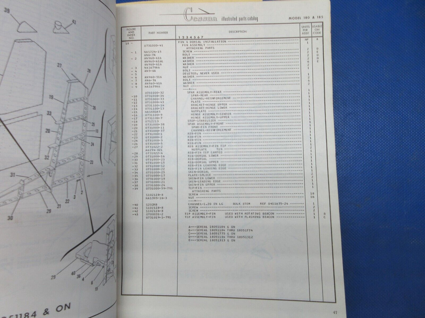 Cessna 180 & 182 1963 thru 1971 & 185 Skywagon Series Parts Catalog (1024-1303)