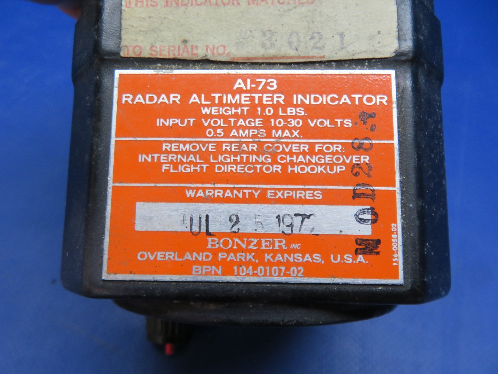 Bonzer Radar Altimeter, Antenna & Transmitter 10-30v P/N 104-0064-02 (0426-108)1