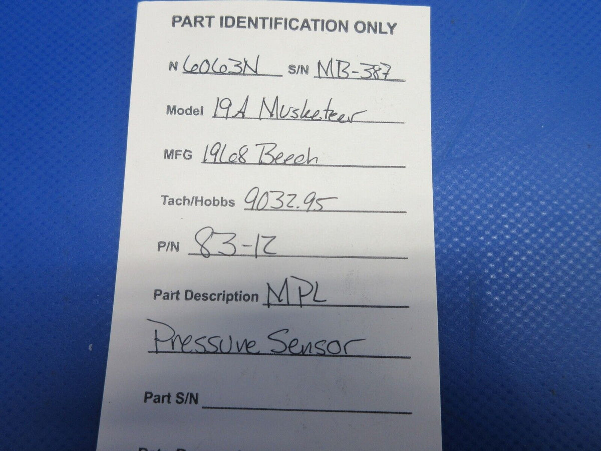 Beech 19 Standby Vacuum System MPL Pressure Sensor P/N 83-12 (0424-1311)