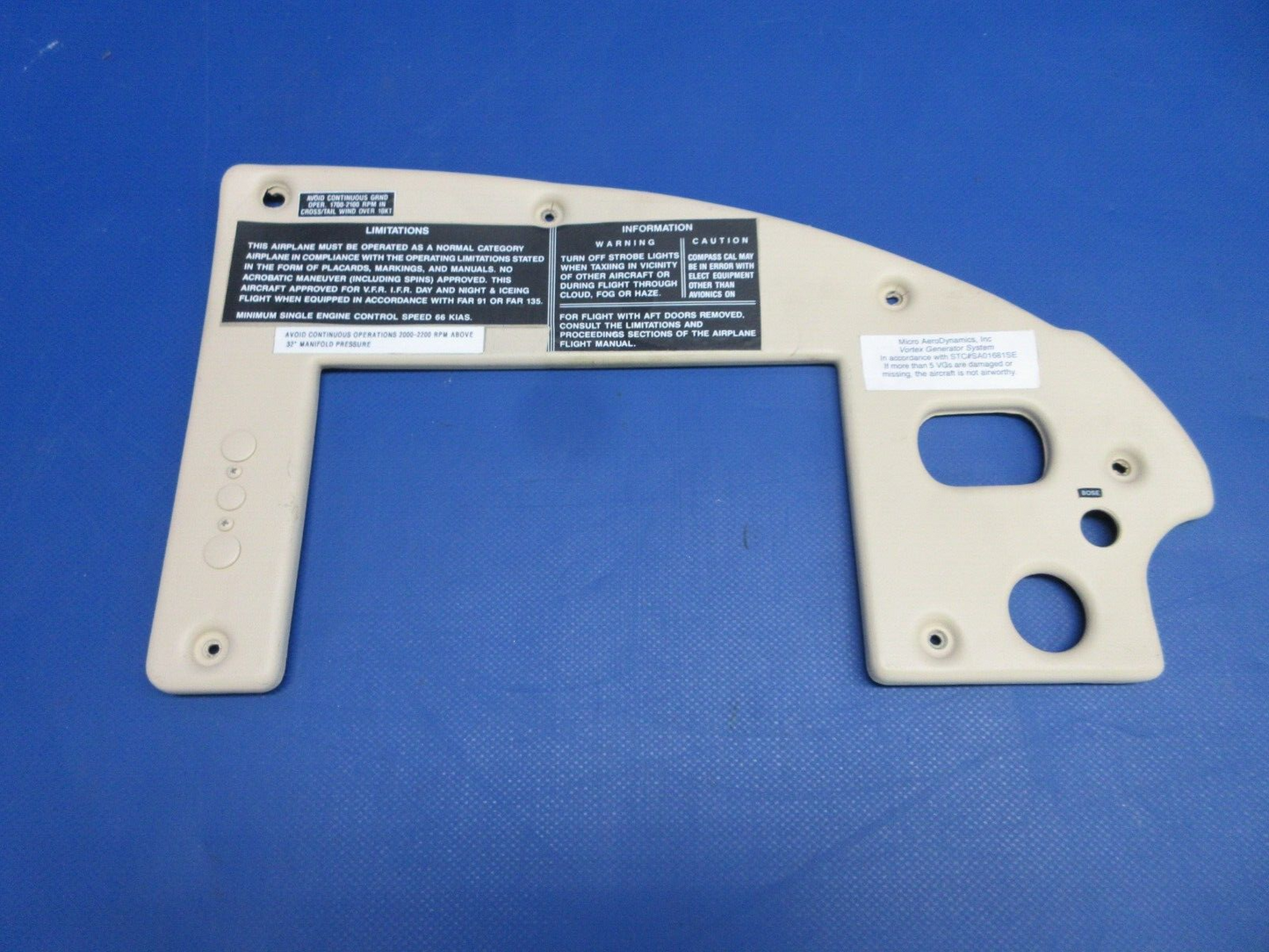Piper PA-34-200T Instrument Panel Cover Upper RH P/N 69659-00 (0524-1907)