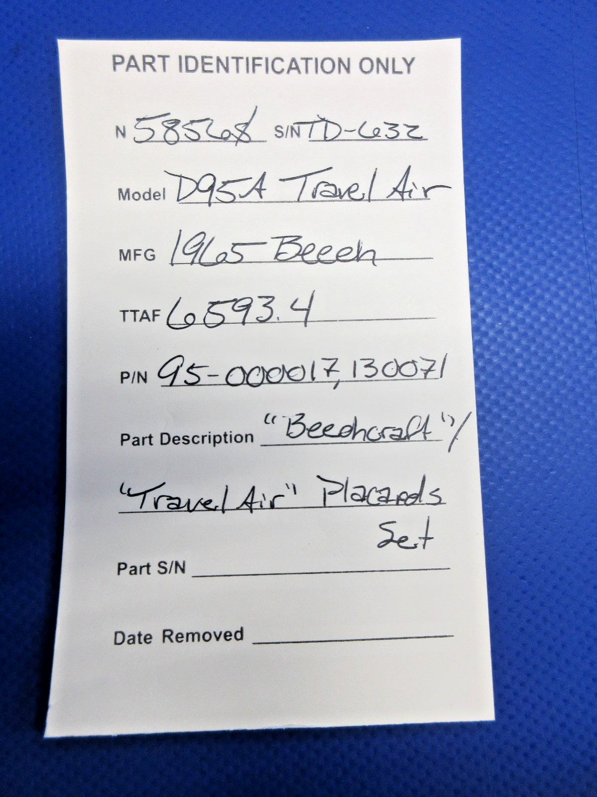 Beech Travel Air "Beechcraft" / " Travel Air" Placards Set 95-000017 (0326-812)12