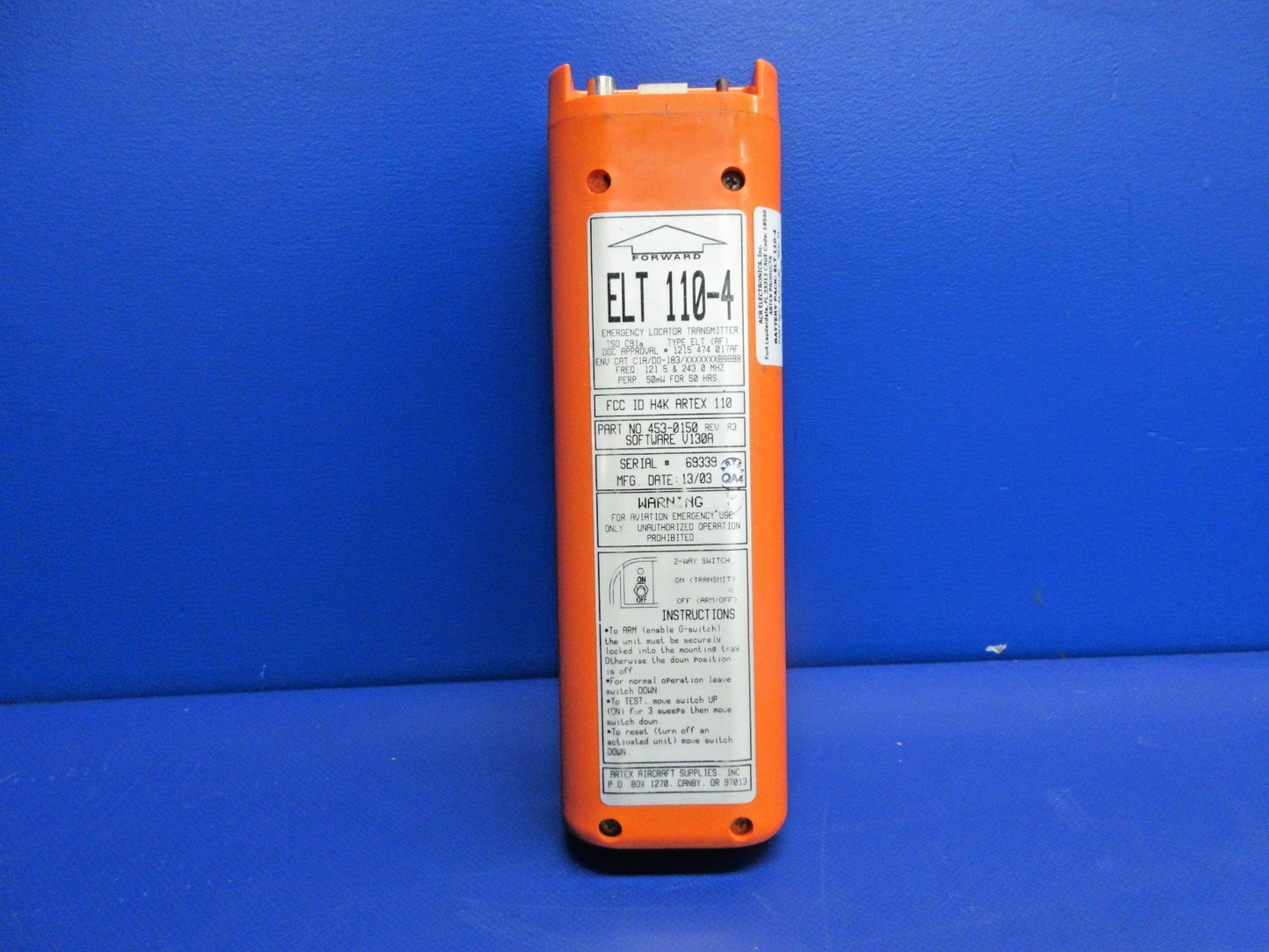 ELT 110-4 Less Battery P/N 453-0150 FOR PARTS (0326-934)0