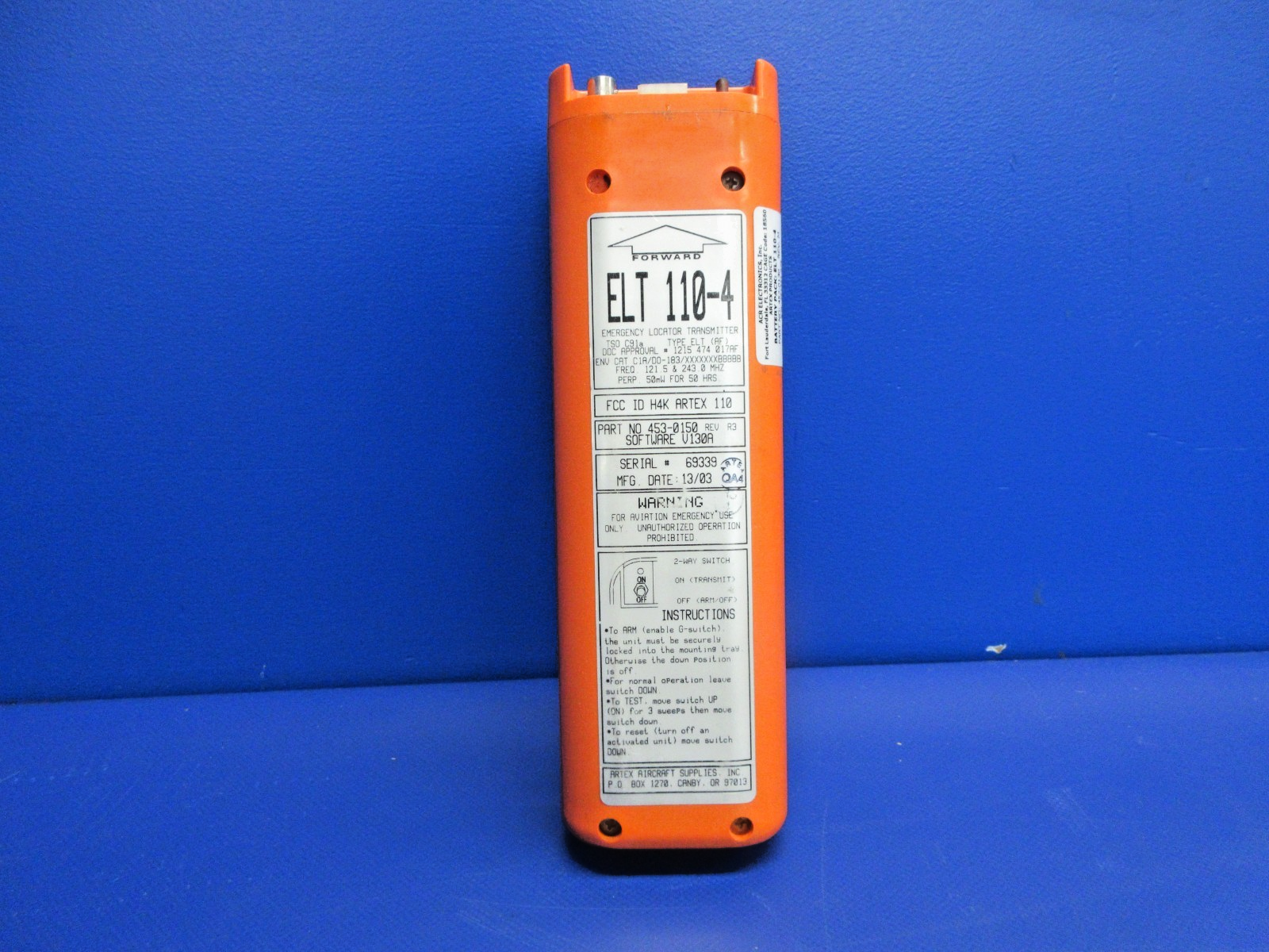 ELT 110-4 Less Battery P/N 453-0150 FOR PARTS (0326-934)0