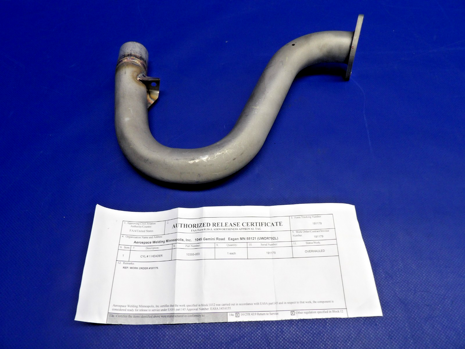 Cirrus SR20 Exhaust Header Cylinder #1 w/ 8130 P/N 10355-003 OH (0426-1300)1
