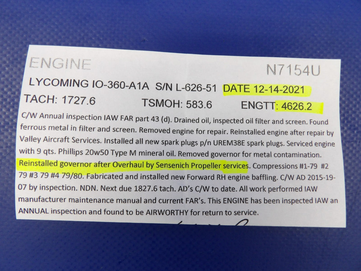Mooney M20 Hartzell Propeller Governor H-1 PROP STRIKE 73.4 SOH (0826-1265)1
