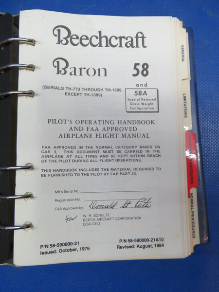 Beech 58 Baron TH-773 To -1395 Pilots Operating Handbook 58-590000-21 (1024-196)