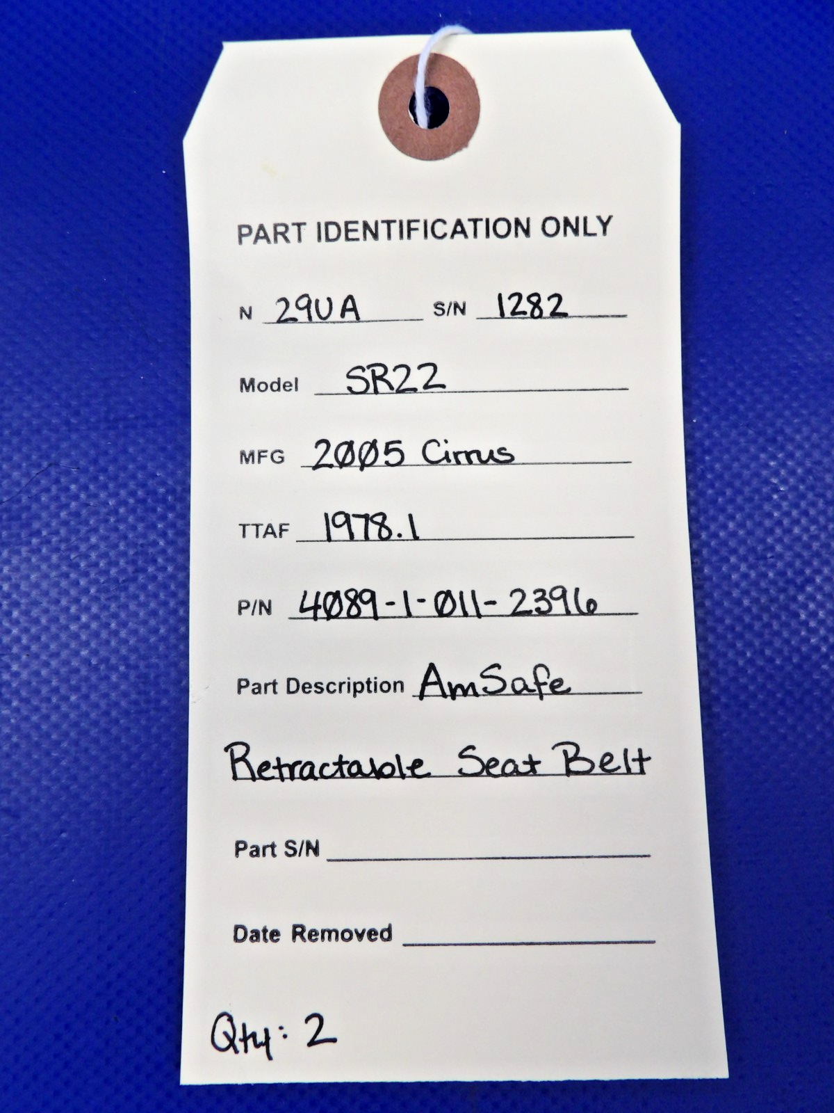 Cirrus SR22 AmSafe Retractable Seat Belt P/N 4089-1-011-2396 (0926-1212)9