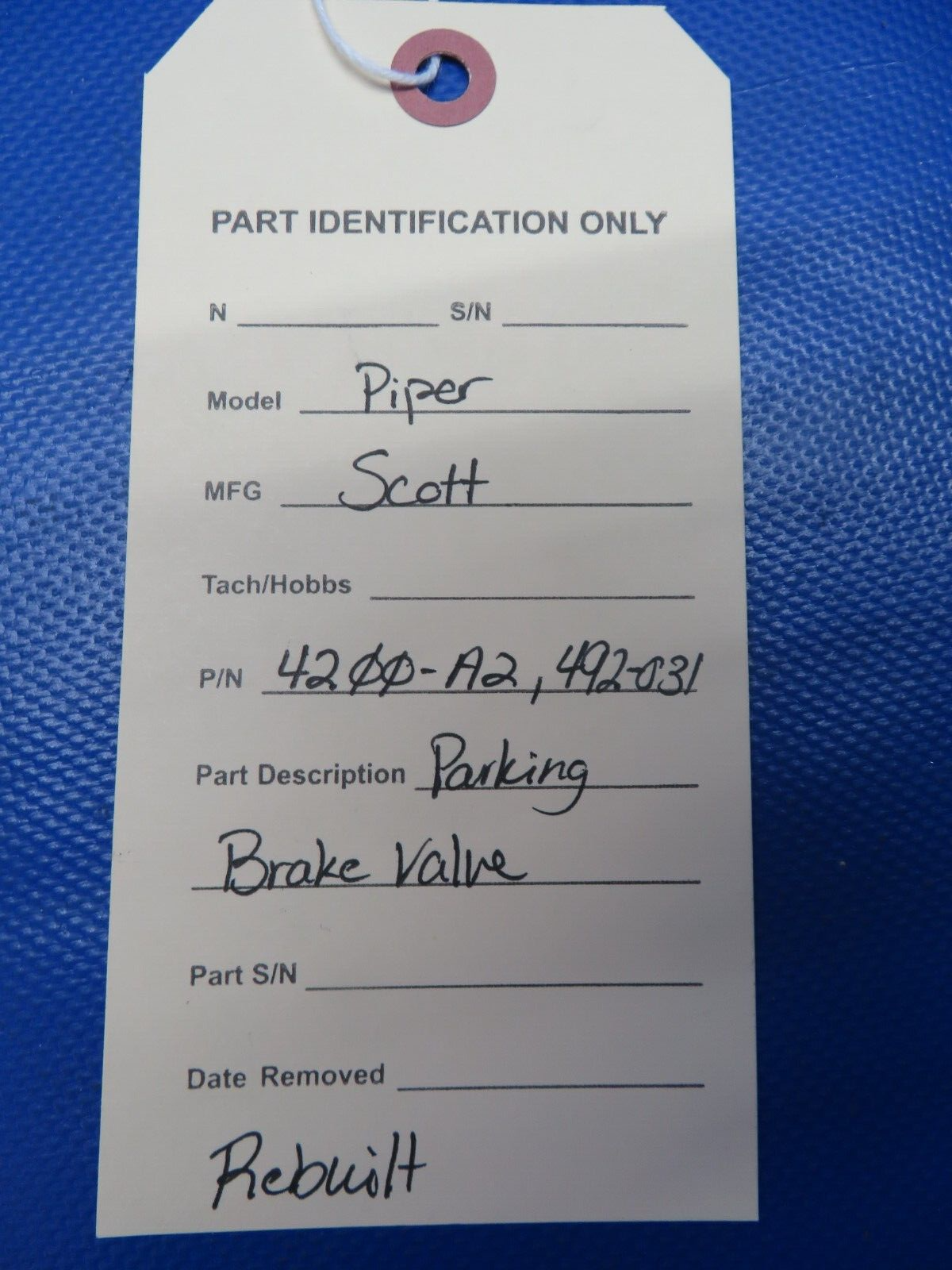 Piper Scott 4200 Parking Brake Valve P/N 4200-A2 REBUILT (0624-1801)