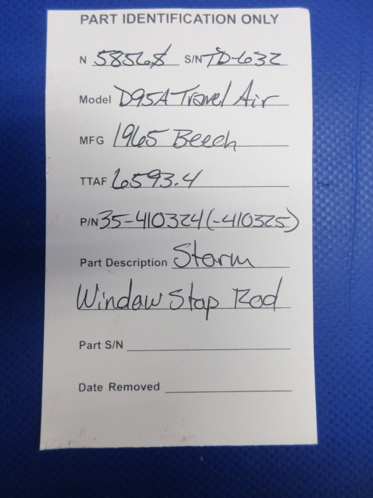 Beech 95 /  D95A Travel Air Storm Window Stop Rod P/N 35-410324 (0326-826)14