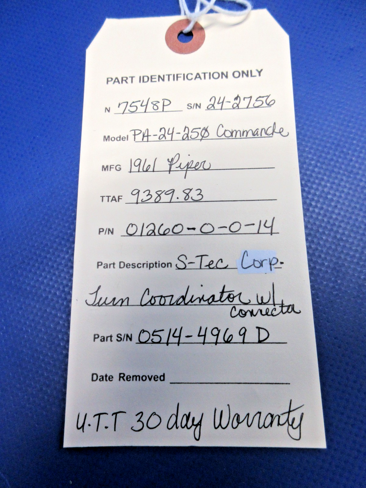 S-Tec Corp Turn Coordinator w/Connector P/N 01260-0-0-14 WARRANTY (0926-841)12