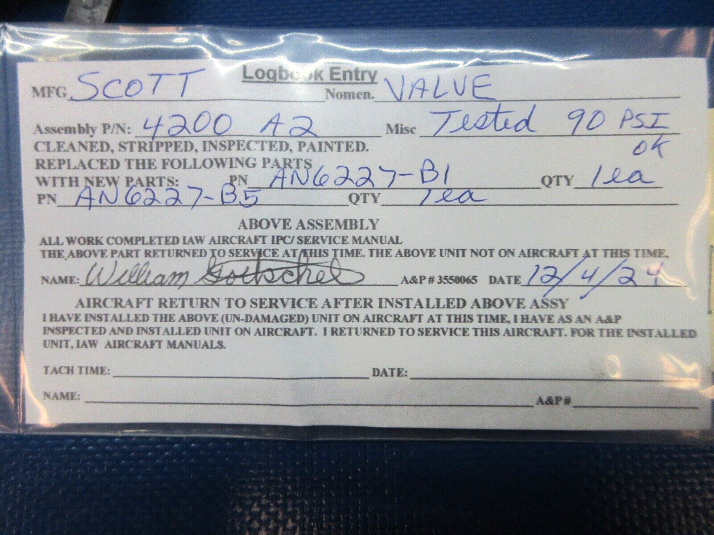 Scott Parking Brake Valve P/N 4200-A2 REBUILT (1224-1301)