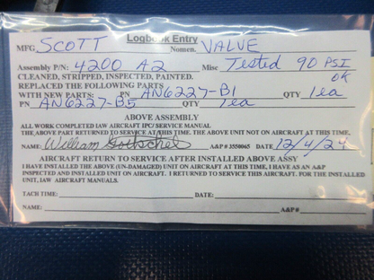 Scott Parking Brake Valve P/N 4200-A2 REBUILT (1224-1301)
