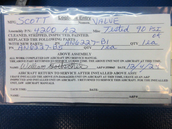 Scott Parking Brake Valve P/N 4200-A2 REBUILT (1224-1301)