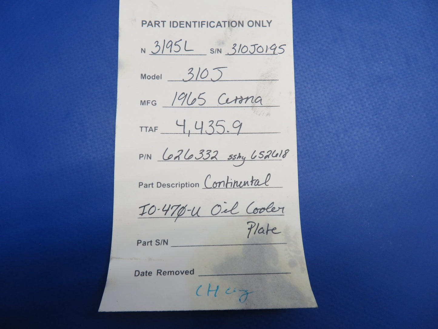 Continental IO-470-U Oil Cooler Plate P/N 626332 (0326-1800)10