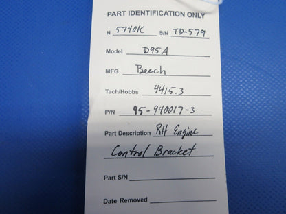 Beech 95 / D95A Travel Air RH Engine Control Bracket P/N 95-940017-3 (0624-964)