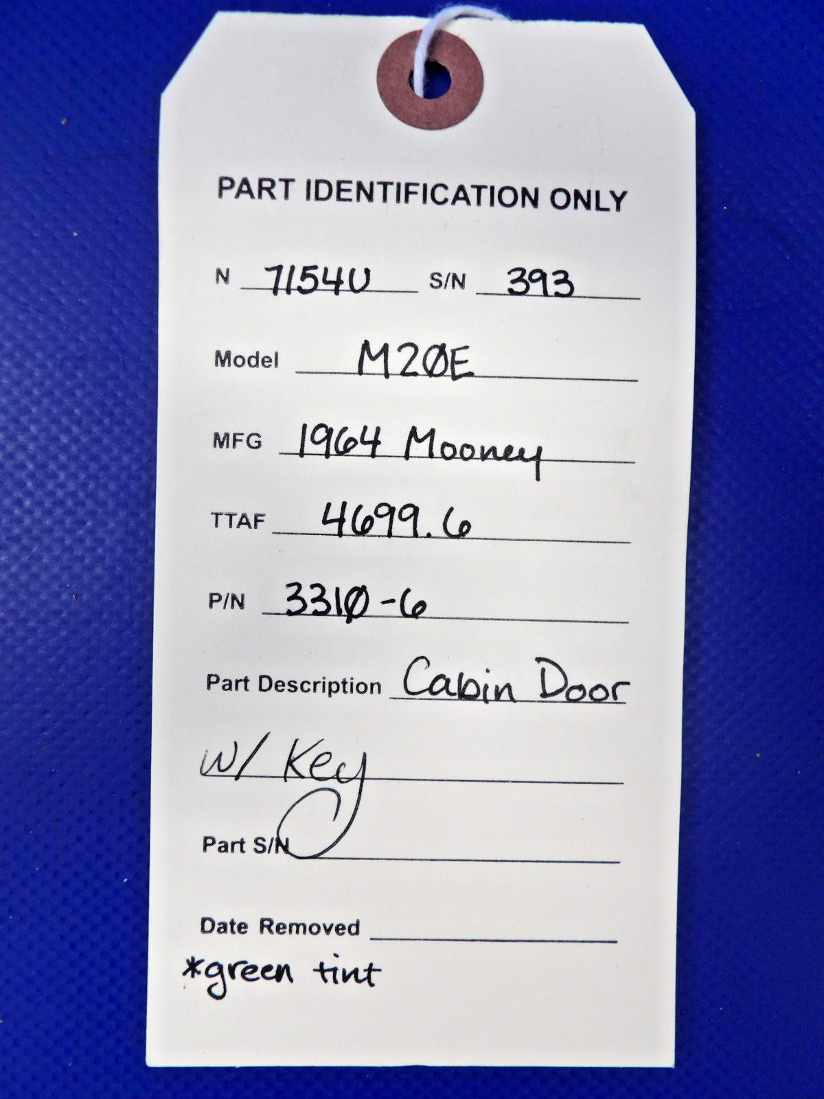 Mooney M20 / M20E Cabin Door w/ Key P/N 3310-6 (0826-2156)9