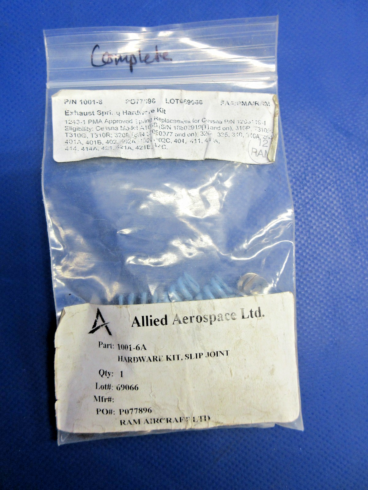 Cessna Exhaust Spring Hardware Replacement Kit 1001-6 SET OF 10 NOS (0926-849)2