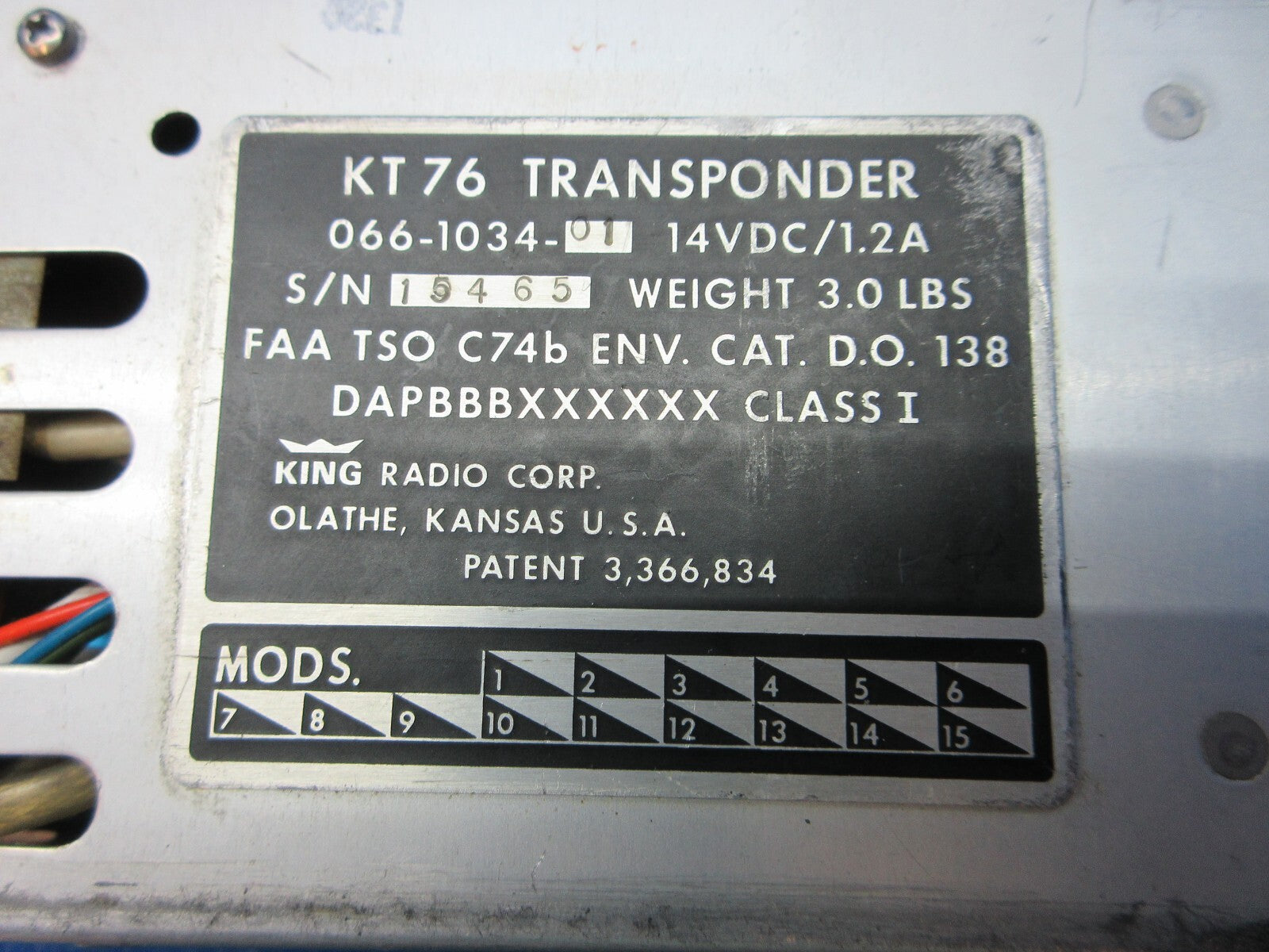 King KT76 Transponder 14v P/N 066-1034-01 CORE (0325-1378)2