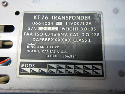 King KT76 Transponder 14v P/N 066-1034-01 CORE (0325-1378)2
