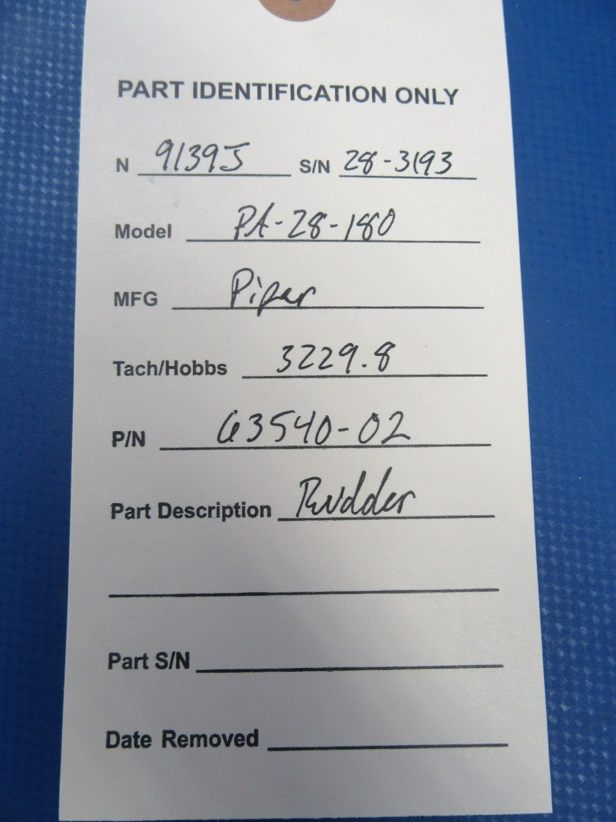 Piper PA-28-180 Rudder P/N 63540-02 (1024-09)