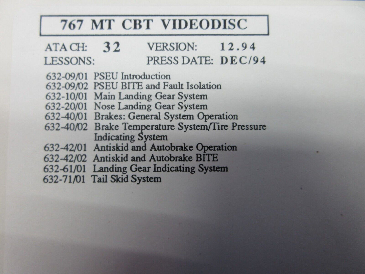 Boeing 767 Maintenance Training Laser Discs Version 12.94 SET OF 17 (1024-1365)